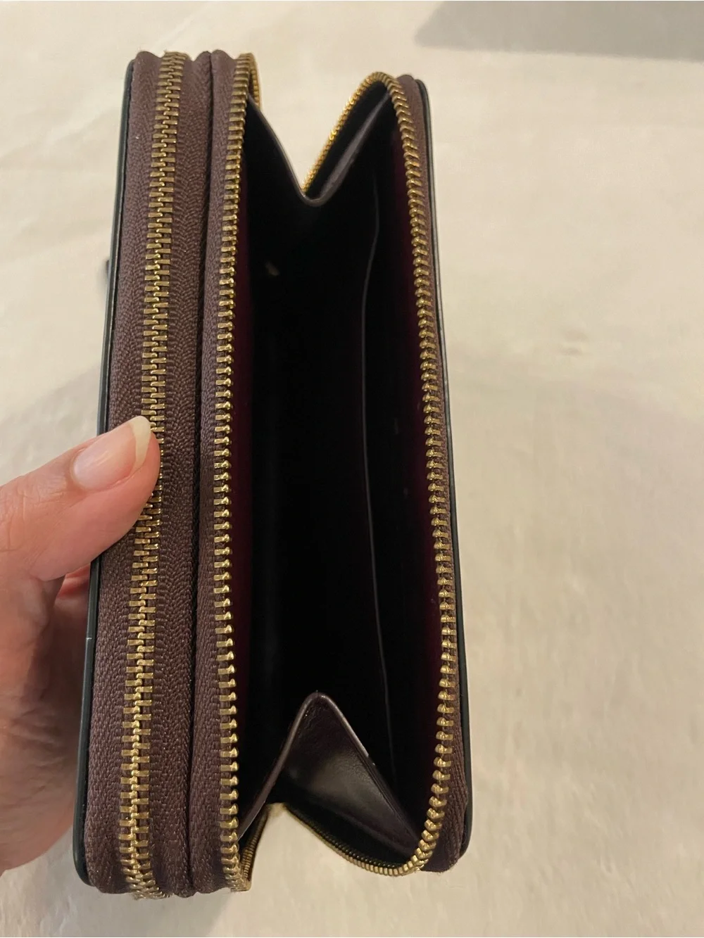 Coach Burgundy Patent Leather Zip Wallet